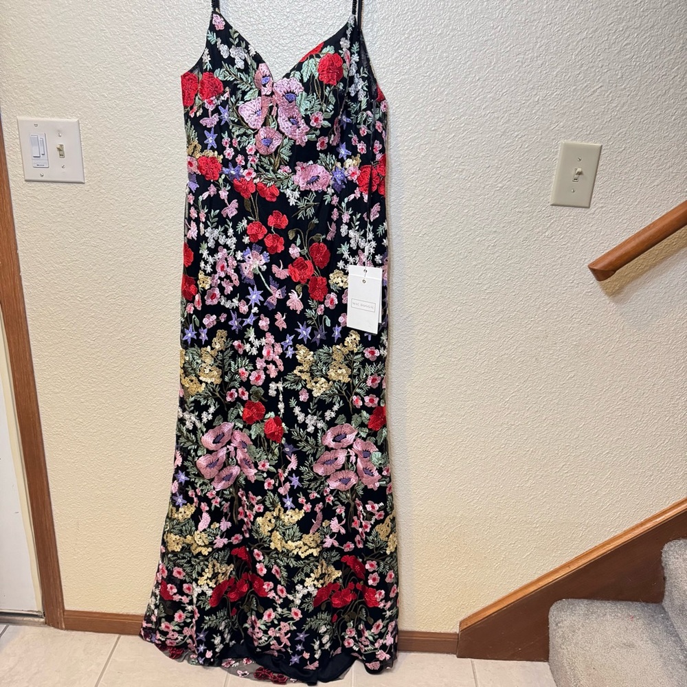 Mac Duggal Womens Black Floral Embroidery Sweetheart Neck Long Maxi Gown Dress